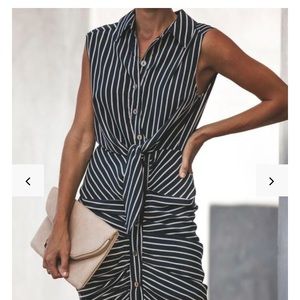 Encounters Button Down Striped Tie Dress